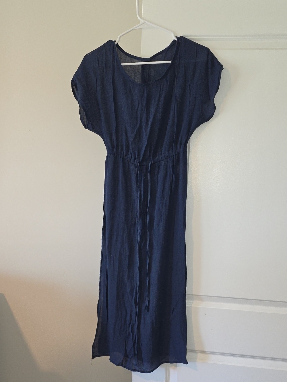 Navy Women's Swim Coverup Maxi Dress with Tie Waist